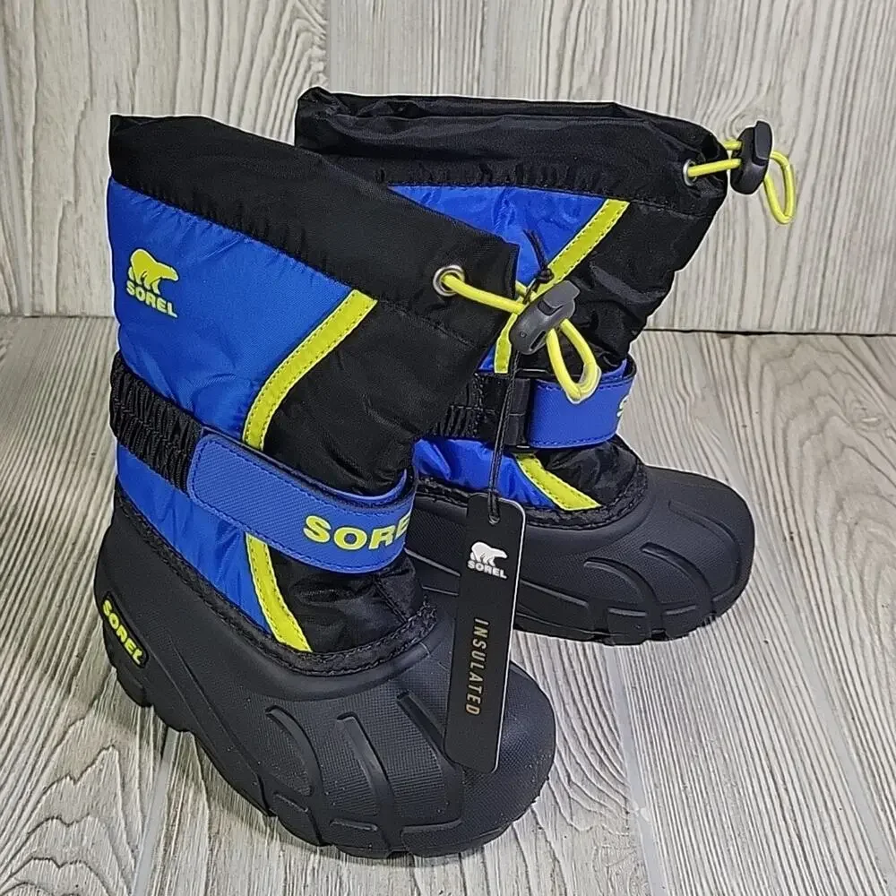 Sorel Kids Flurry Snow Boots Black & Super Blue Toddler Size 8 NEW